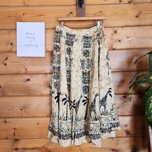 Provogue Aline Midi Skirt Safari Tribal Embroidered Pleated Adjustable Free Size
